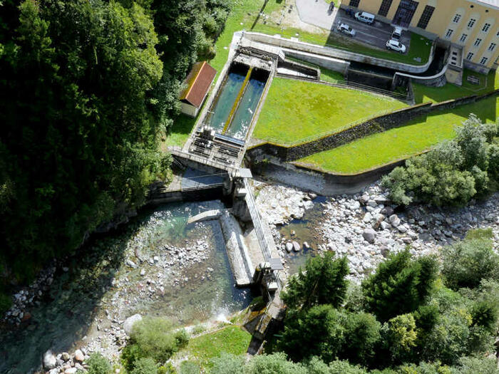 Centrale di San Silvestro – vista aerea su opera di presa Vanoi